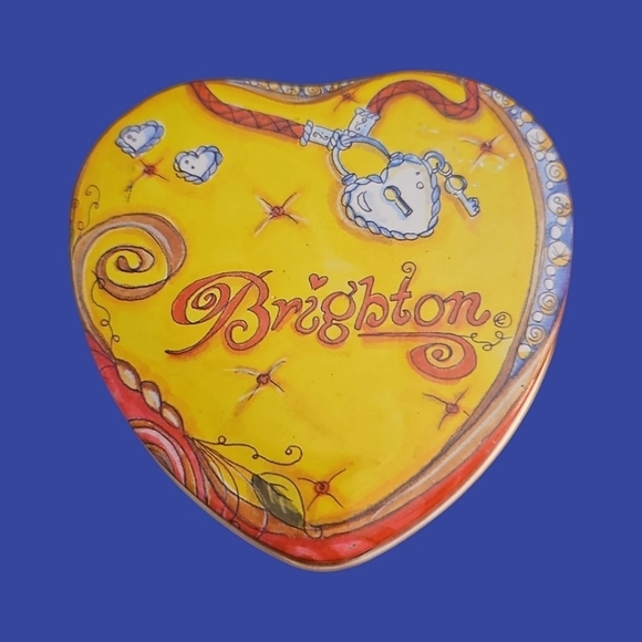 3/$30 BRIGHTON Yellow Heart Locket Design Collectible Jewelry Tin - Picture 1 of 6